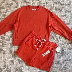 NWT Sunnyside by Sundry Orange Crewneck Sweatshirt and Shorts Two Piece Set